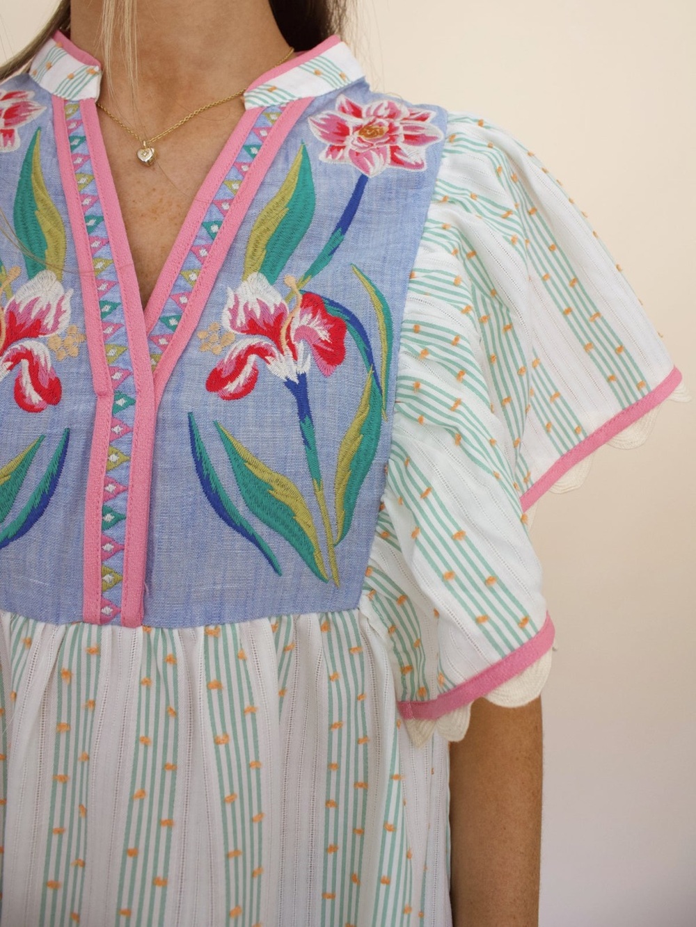 THML Embroidered Flutter Sleeve Peasant Top - Picture 3 of 7